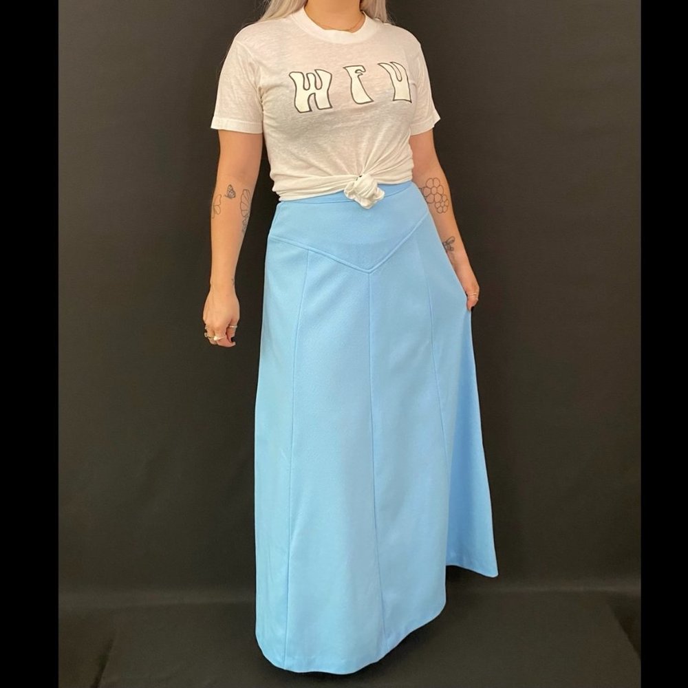 70s Powder Blue Maxi Skirt